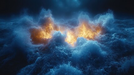 Fiery Waves, Dark Night, Stormy Sea, Abstract, Digital Art
