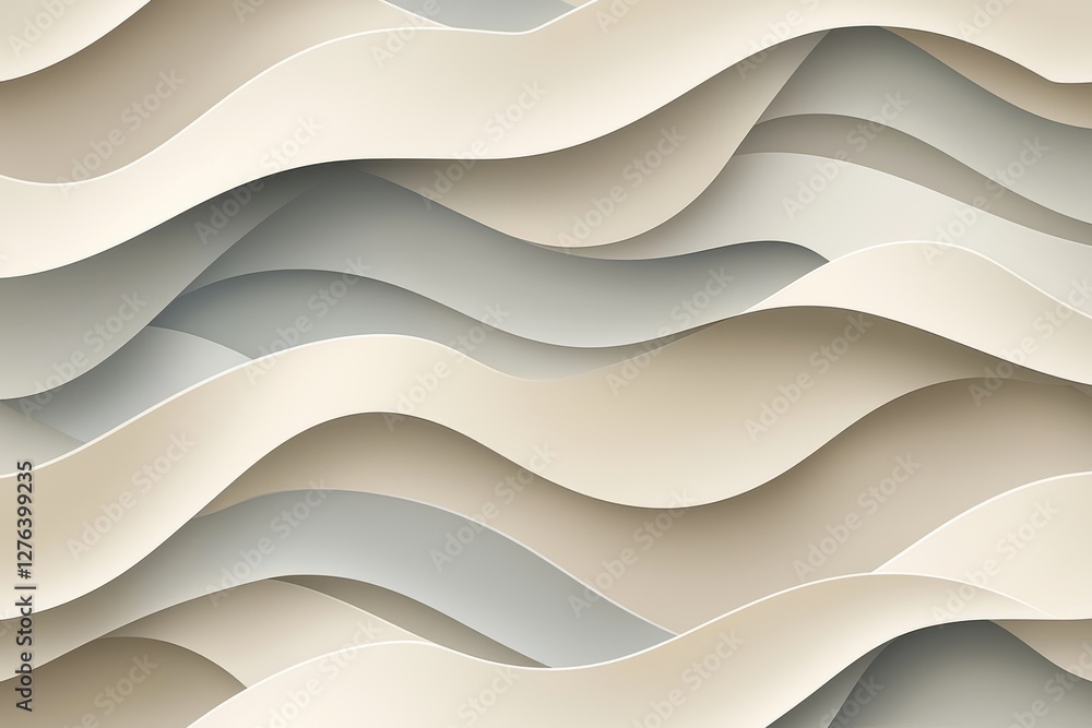 Poster a sophisticated abstract background featuring smooth, undulating layers in a harmonious blend of neu