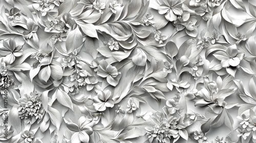 Poster this artistic display features an intricate floral relief design with varying textures and patterns,