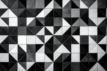 Obraz premium Monochrome geometric tile pattern featuring alternating black and white triangles to create an elegant and modern, visually striking graphic design element.