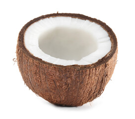 Half of cracked coconut isolated on white