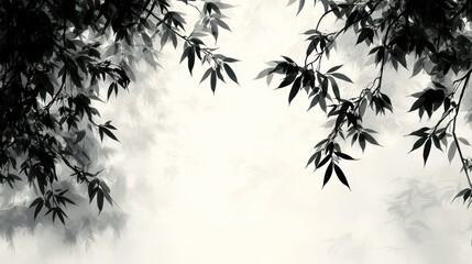 Foggy Forest Branches, Silhouettes, Nature, Background
