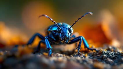 Naklejka premium Of shiny blue beetle isolated on transparent background cutout generative ai,,6571