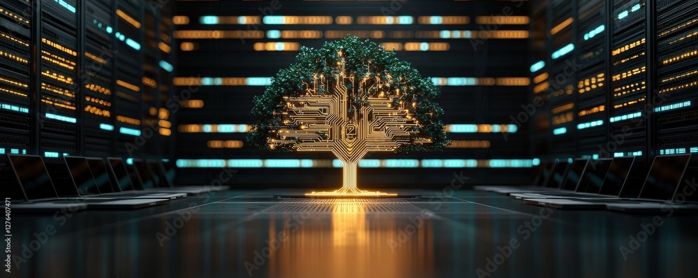 Poster digital tree symbolizing technology and innovation in data centers