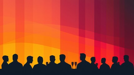 Silhouetted Gathering at Sunset with Elegant Background for Social and Business Themes