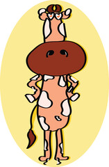 The cow is eating leaf while standing of illustration. cute cow standing pose illustration