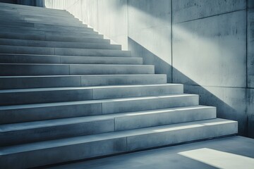 Fototapeta premium Modern Concrete Staircase with Sunlight Casting Shadows on the Wall
