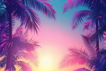 Palm Trees Silhouetted by Vibrant Tropical Dawn/Dusk Sky