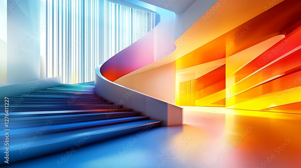 Poster abstract staircase design with geometric precision and vibrant color gradient