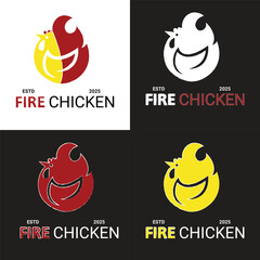 A fire and chicken combined as logo in a flat style isolated on a white and black background