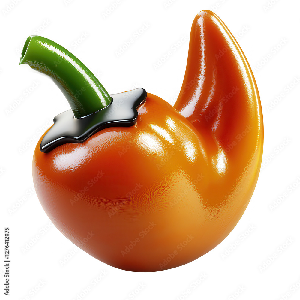 Poster this image showcases a 3d render of an isolated orange pepper with a shiny surface and a green stem 