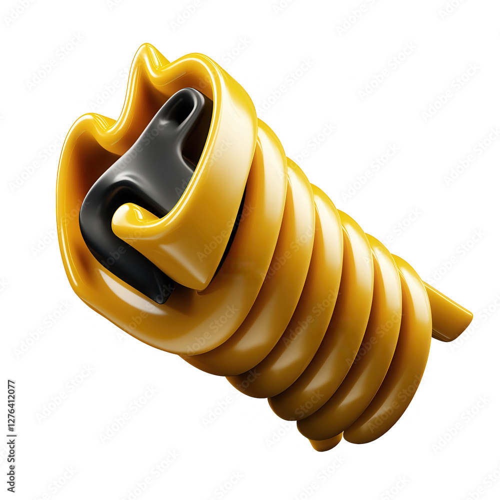 Poster a 3d rendering of a yellow screw with a black tip, showcasing intricate details and a smooth finish.