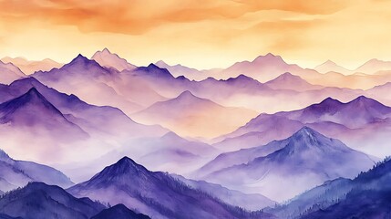 Obraz premium Misty mountain range at sunset; scenic view; artistic impression; wallpaper; background