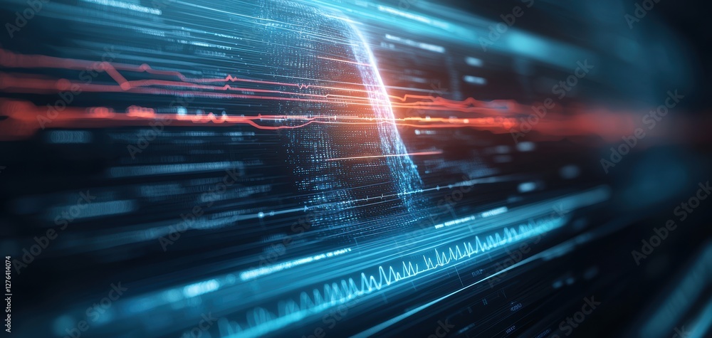 Poster a dynamic and abstract depiction of data flow represented by bright lines and colors