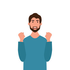 Angry frustrated young man screaming. Irritation, mad expression, frustration and negative emotion vector graphic illustration.