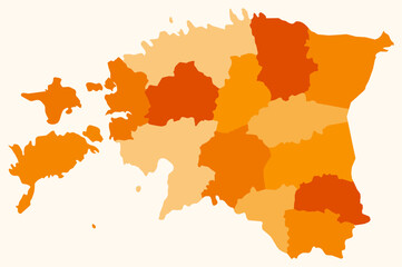 Fototapeta premium Map of Estonia with regions. Just a simple country border map with region division. Orange color palette. Flat Republic of Estonia shape with administrative division. Vector illustration.