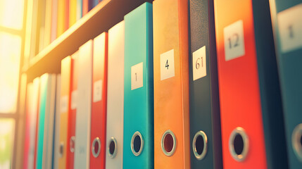 Colorful file folders organized office supplies professional environment detailed textures