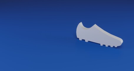 Isolated realistic white football boot symbol with shadow. Located on the right side of the scene. 3d illustration on transparent background