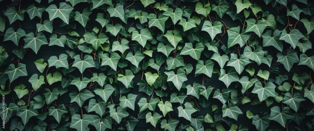 Poster green ivy leaves covering a wall creating a dense botanical texture in a natural pattern for backgro