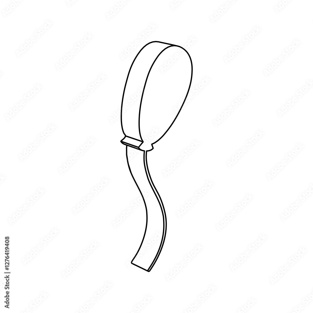 Poster the outline of a large balloon symbol is made with black lines. 3d view of the object in perspective