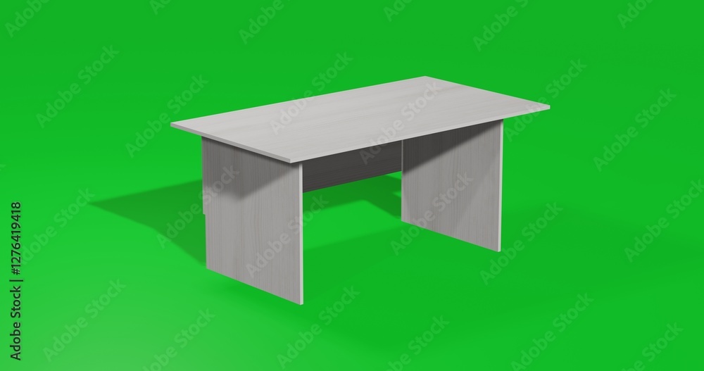 Poster isolated realistic white table front view with shadow. 3d illustration on green chroma key backgroun