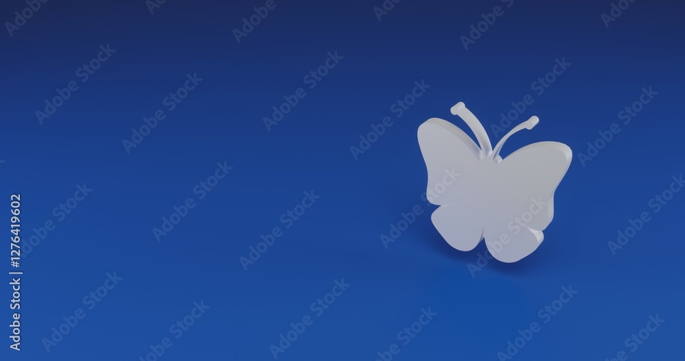Poster isolated realistic white butterfly symbol with shadow. located on the right side of the scene. 3d il