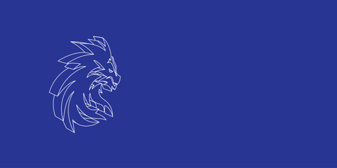 The outline of a large dragon's head symbol made of white lines on the left. 3D view of the object in perspective. Vector illustration on indigo background