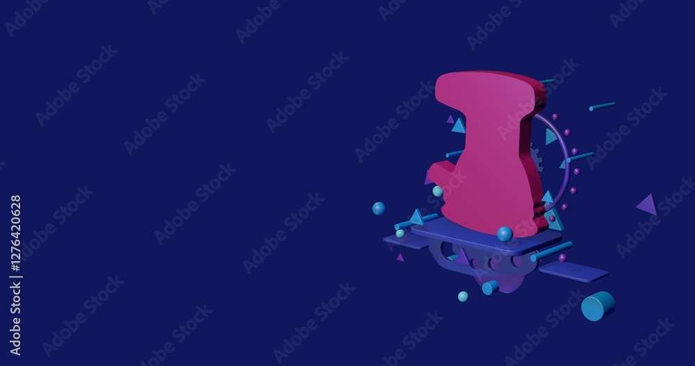 Aufkleber pink sanding machine symbol on a pedestal of abstract geometric shapes floating in the air. abstract
