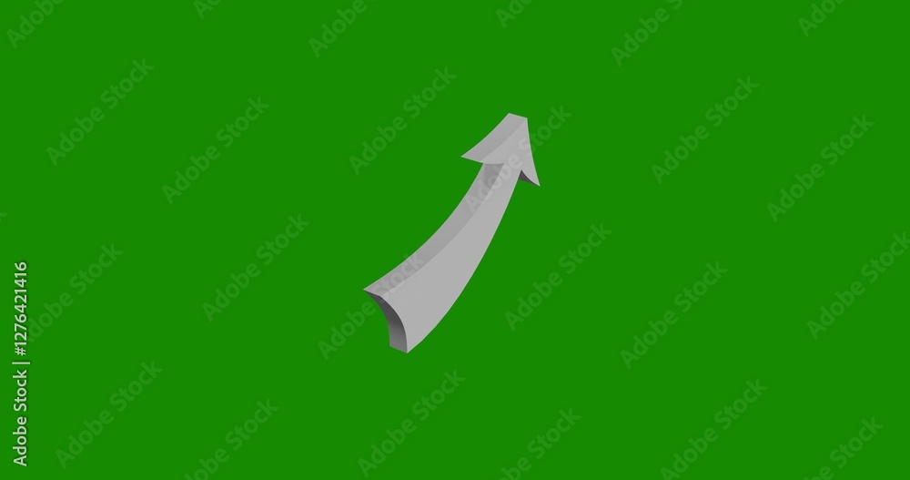 Poster isolated realistic white up arrow front view with shadow. 3d illustration on green chroma key backgr