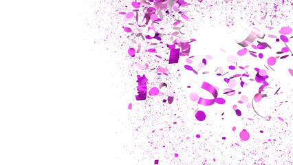 Festive purple confetti falling on white. Perfect for celebrations, parties, and events.