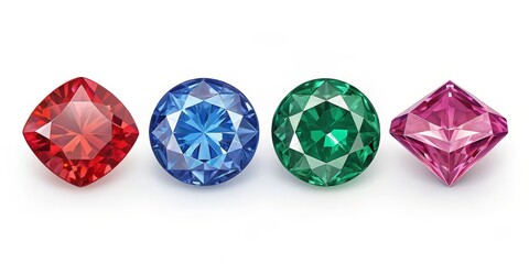Four Gemstones Oval, Marquise and Kite Shapes, 3D Render, Precious Stones, Jewelry Gem, Diamond