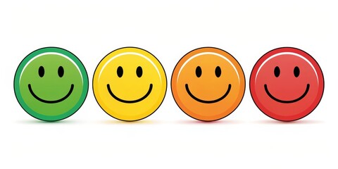 Four Smiley Faces Feedback Scale Green, Yellow, Orange, Red Gradient Design, Customer Satisfaction, Emoji Rating Customer satisfaction, emoji rating
