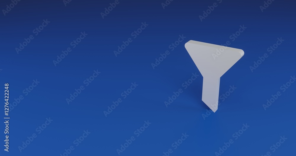 Poster isolated realistic white funnel symbol with shadow. located on the right side of the scene. 3d illus