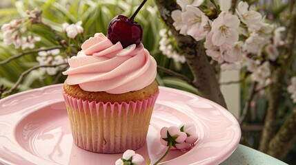 cupcake with cream and cherry