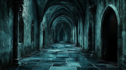 Fototapeta premium Dark Gothic Hallway Ancient Stone Architecture