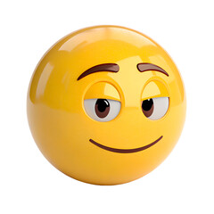 Fototapeta premium A 3D emoji with a smug smile, slightly squinted eyes, and a confident expression. The smooth surface reflects light.