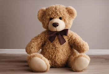 Obraz premium Dolls placed on a wooden table, background, wall 