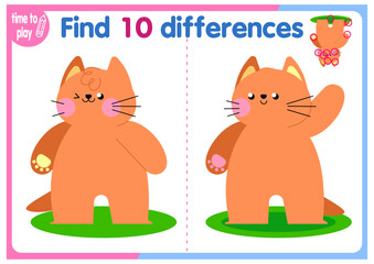 children's educational game. logic game. coloring book. find the difference. red cat