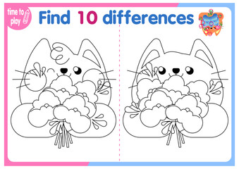 Fototapeta premium children's educational game. logic game. coloring book. find the difference. red cat