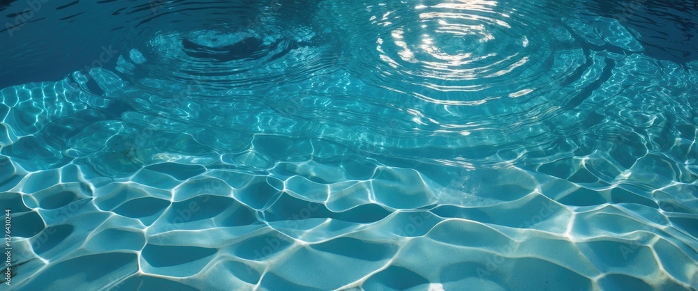 Poster clear blue water surface with ripples and reflections creating a pattern in a swimming pool environm