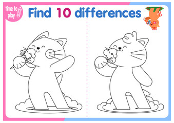children's educational game. logic game. coloring book. find the difference. red cat