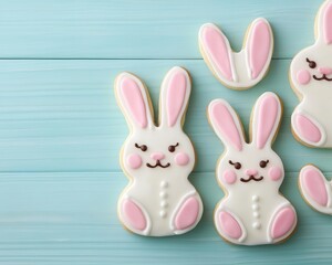 Fototapeta premium Handpiped pastel Easter bunny cookies with delicate icing details