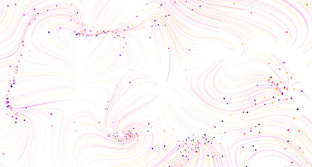 Pink, purple, gold glitter on white background with swirling lines. Abstract texture.