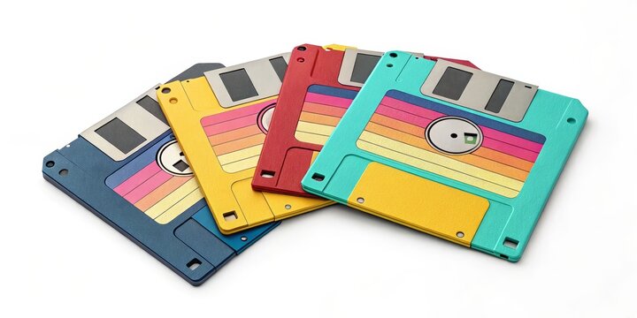 Stack of Retro Floppy Disks 3.5 Colorful Design, 80s Aesthetic, Vintage Technology, Data Storage floppy disk, retro computing