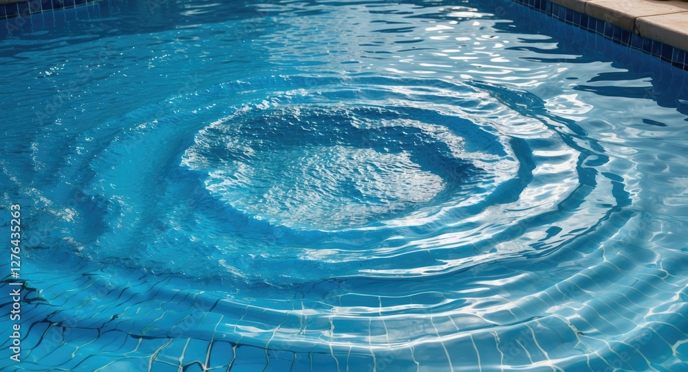 Poster water ripples in a swimming pool creating circular patterns under sunlight reflections.