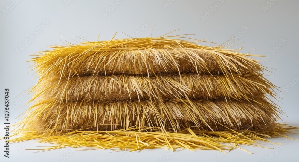 Poster stacked bales of dry straw against a plain background displaying texture and agricultural material