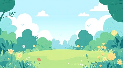 Serene Spring Meadow Landscape With Lush Greenery