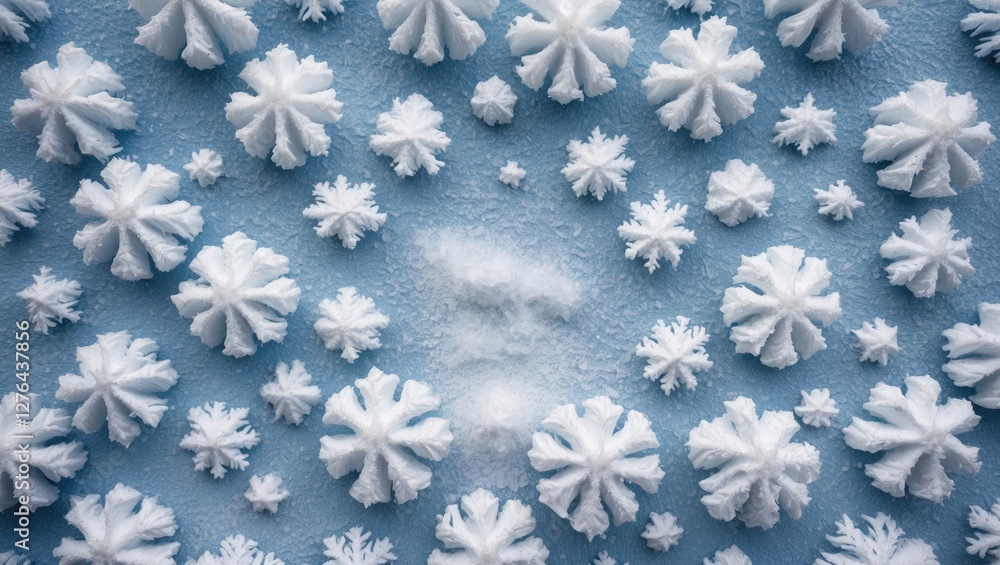 Aufkleber snowflakes on blue background with various shapes and sizes creating a winter landscape texture