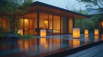 Obraz premium Japanese Patio Evening Serenity
