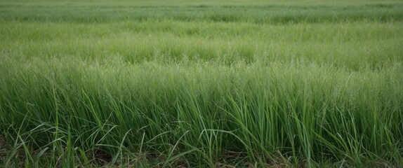 Fototapeta premium Green grass field with long blades creating a lush and natural landscape in an agricultural setting during daylight
